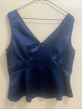 LOFT Navy Satin V-Neck Peplum Camisole